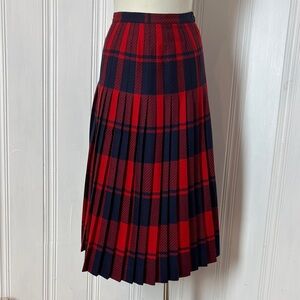 Red and Navy blue Pleated Women's Skirt